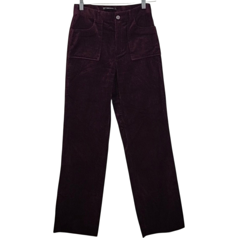 Zara Deep Purple Corduroy Straight Leg Pants Size Small - Picture 2 of 16